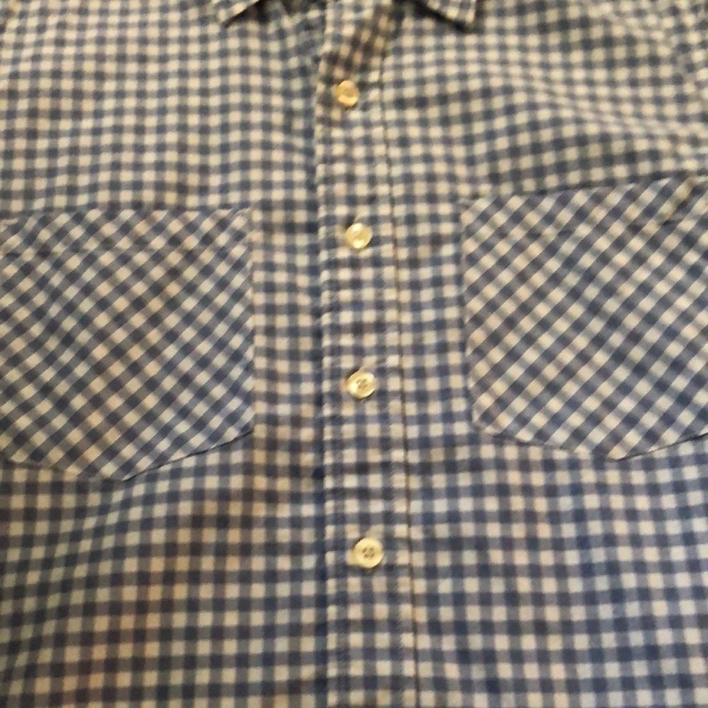 Carhartt- blue and white plaid button down short sleeve- small - Picture 4 of 8